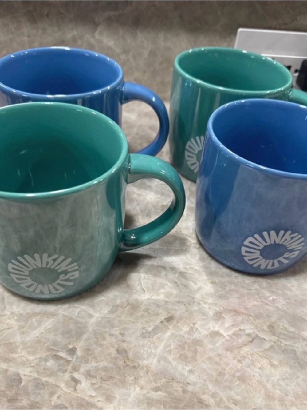 Oversized Dunkin Donuts Coffee Mug Set in Blue & Teal with Logo - Set of 4